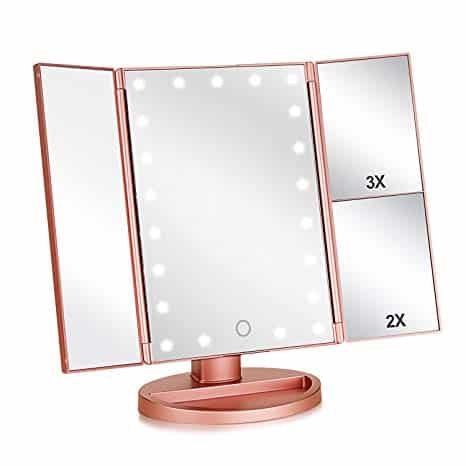 Vanity Make-Up Mirror Tri-Fold with 21 LED Lights (Rose Gold)